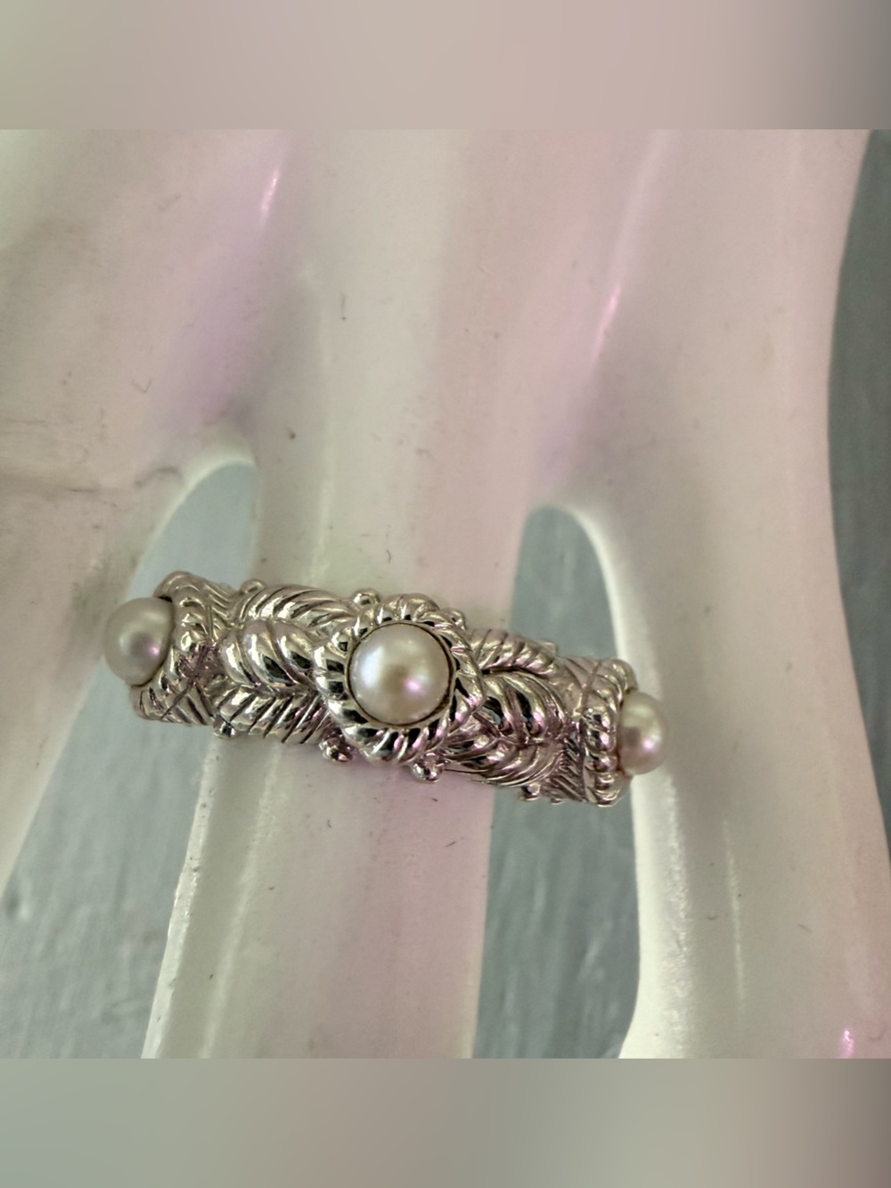 Judith Ripka 925 Sterling Silver Pearl Accent Ring 5.75